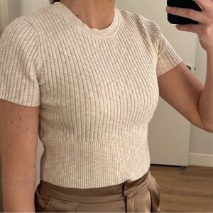 Abercrombie elevated knit baby tee in pink pattern
